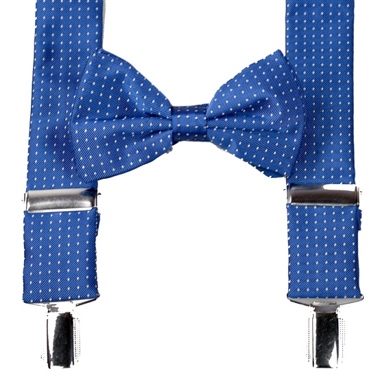 Bretella e Papillon Blu con Pois Bianchi