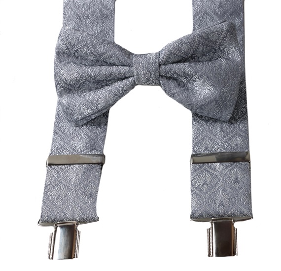 Bretella e Papillon Grigio Broccato